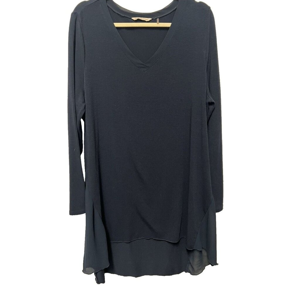 Soft Surroundings Tunic Womens Top XL Navy Blue High Low Minimal Lagenlook Sheer